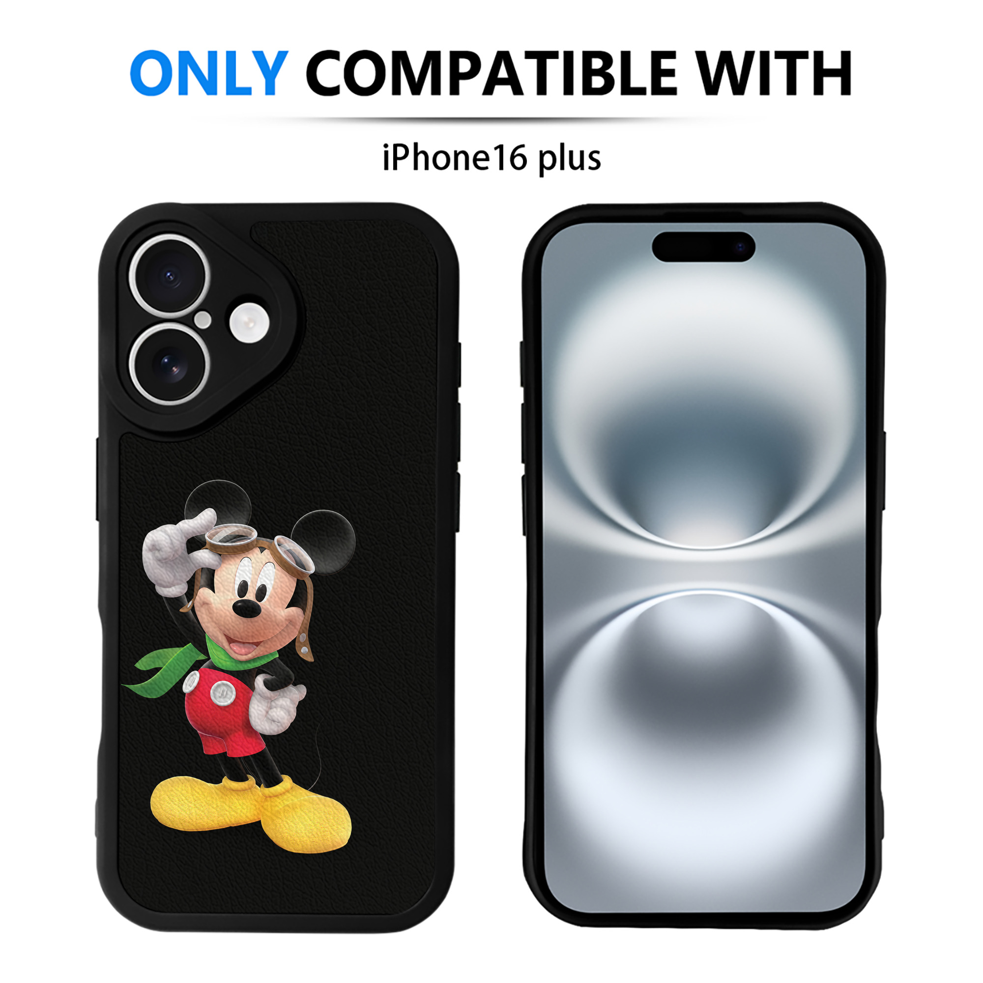 （画像用） ミッキーマウス Mickey Mouse 【iPhone 16シリーズ対応】シリコンスマホケース（レザー調） 材質：シリコン